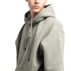 Olive <b>Grey</b> <b>Hoodie</b> <b>Men</b> Heavyweight Fleece Hooded Sweatshirt Solid Color Loose Streetwear Casual Pullover <b>Hoodie</b> Unisex Outerwear - Product Image 5
