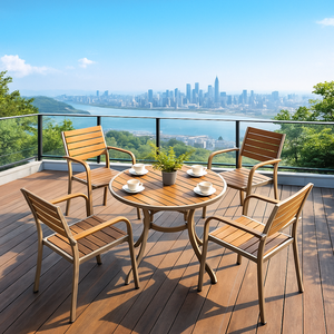 Ensemble <span class=keywords><strong>de</strong></span> salle à manger moderne en WPC pour extérieur, table <span class=keywords><strong>et</strong></span> chaises <span class=keywords><strong>de</strong></span> <span class=keywords><strong>jardin</strong></span> en <span class=keywords><strong>aluminium</strong></span> imperméables, prix d'usine, pour villa, terrasse <span class=keywords><strong>et</strong></span> complexe hôtelier - Product Image 4