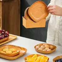 Ensemble de vaisselle couleur grain de bois, plateau à fruits et gâteaux, plateau de rangement pour restes alimentaires, assiettes en plastique pour desserts et collations