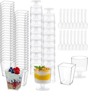 Copos de Plástico para Sobremesa com Colheres 5oz Mini Copo Transparente para Parfait Tigela Descartável para Aperitivos, Frutas, Sorvetes, Pudins e Uso em Festas - Product Image 1