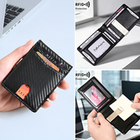 Dompet kantong depan ultra-tipis pemblokir RFID, tempat kartu kredit berpola serat karbon, dompet klip pria sederhana dan portabel