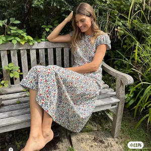 Vestido Midi para Mujer, Transpirable, Romántico, Elegante, con Mangas Abullonadas, Cuello Redondo, Silueta Francesa en A, Control de Abdomen, Corte Regular, No Tejido - Product Image 4