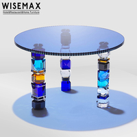 WISEMAX FURNITURE Meubles de salon design, table basse ronde moderne de luxe avec plateau en verre transparent, table d'appoint colorée pour canapé