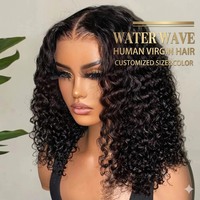 Perruque sans colle en cheveux humains naturels vierges avec dentelle transparente HD, ondulations aquatiques pour femmes