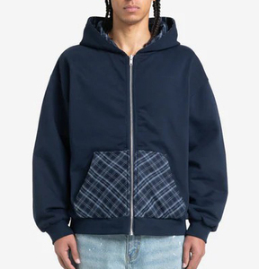 Fabricante de <span class=keywords><strong>Ropa</strong></span>, Sudaderas con Cierre Personalizadas para Hombre, Talla Grande, Gruesas, de Alta Calidad, con Doble Capa y Diseño a Cuadros - Product Image 2