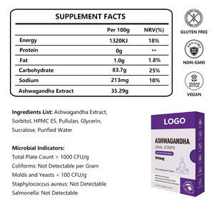 OEM / ODM خلاصة Ashwagandha نقية مكمل عشبي شريط فموي لإدارة التعب/تنظيم العاطفة غشاء رقيق عن طريق الفم - Product Image 2