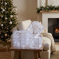 Lumière LED de Noël en forme de cube, fil d'aluminium argenté, cadre en fer, câble en caoutchouc blanc froid, guirlande lumineuse féerique pour la décoration des fêtes