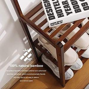 Porte-manteau Porte-manteau Porte-manteau Arbre de hall Porte-<span class=keywords><strong>chaussures</strong></span> en bambou Organisateur de rangement avec porte-manteau et cintre - Product Image 3