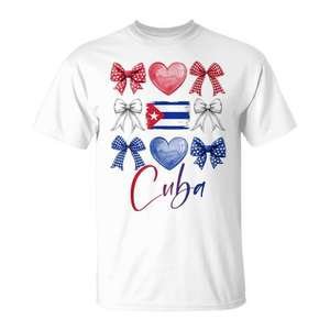 T-shirt mignon pour filles et femmes avec drapeau cubain et nœud pour la Moisson des Heritages Hispaniques de Cuba - Product Image 1
