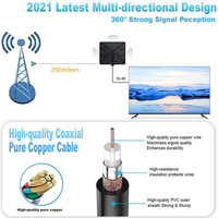 Antenne TV numérique intérieure ultra-légère à design plat avec prise en charge UHF/VHF, connexion coaxiale, réception des ondes terrestres haute définition