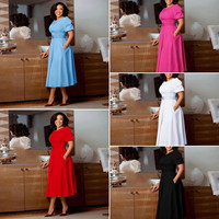 Q124 Kunden spezifische Sommerkleider Frauen Lässig Kurzarm O-Ausschnitt A-Linie Büro Lady Kleid Frauen Formelle Arbeit Karriere Kleider