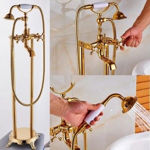 Robinet de baignoire à bord de cylindre vertical à double colonne en cuivre rétro européen - Product Image 6