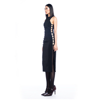 ODM dos gaine élégante robe Sexy thé longueur coton naturel mélangé fendu côté corps Fit robe de soirée vêtements pour femmes