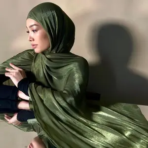 Newest Smooth Soft Plain 70*175CM Chiffon Hijabs Turbans Muslim Women Pleated Glitter Shimmer Chiffon Scarves Silk Feeling Shawl