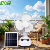 Ventilateur solaire portable abordable de 12 pouces, rechargeable, 15W, avec panneau solaire intégré, batterie et sortie USB, garantie 1 an
