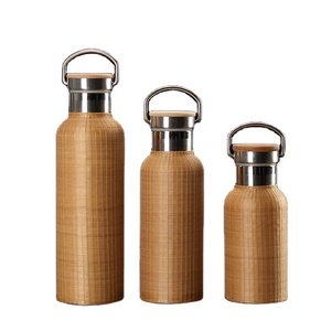 Botella de agua de aislamiento portátil de acero inoxidable, tejido de bambú, 304 - Product Image 1