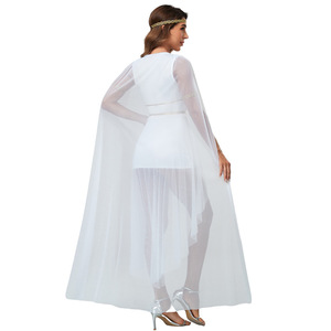 Robe de déesse grecque romaine blanche à col en V avec cape et accessoires pour cosplay et spectacle - Product Image 3
