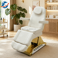 Mobilier de salon de beauté pour esthéticiennes : Lit facial incurvé à base dorée, mécanisme de levage électrique, table de massage à 4 moteurs, lits de luxe pour extensions de cils