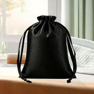 Bolsa de satén personalizada con logo para embalaje de cabello, joyería, extensiones de peluca, con cordón, estampado de seda, satén personalizable - Product Image 4