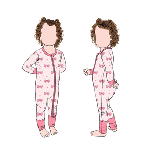 Little Glow Kid Fabrik Direktverkauf Schleifenbedruckter Bambus-Convertible-Strampler für Babymädchen Kinder-Pyjamas - Product Image 2