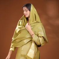 Saree Wol Tenun Zari Hijau Tradisional India Pakistan untuk Musim Dingin, Santai, Pesta Pernikahan, Pelindung dari Sinar Matahari, Cepat Kering, Anti Kusut
