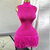 GX1139 Boutique 2025 Fashion Clothing Vendor Women Knitted Tassel Mini Dress Turtleneck Sleeveless Elegant Casual Dresses