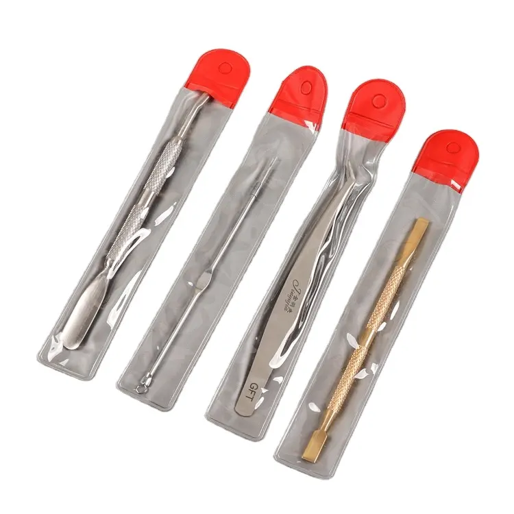 Red Top Retails Good Cheap Package Plastic Clear Pen Brush Manicure Nail Art Tools Bag Case Packaging Pouch For Tweezer