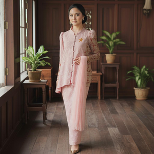 ชุดบาจูกูรุงมุสลิมสมัยใหม่สำหรับวันอีดจากมาเลเซีย  งานปัก  บาจูราญา ราคาถูก ขายส่ง รับผลิตตามแบบ (OEM) ผ้าสี่ทิศทาง ปรับแต่งได้ - Product Image 2