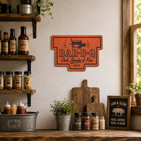 Plaque Métallique Murale Vintage en Étain Embossé pour Restaurant, Patio, Décoration, Thème Bar-B-Q Fumoir Chêne, Personnalisée OEM, Vente Directe Usine
