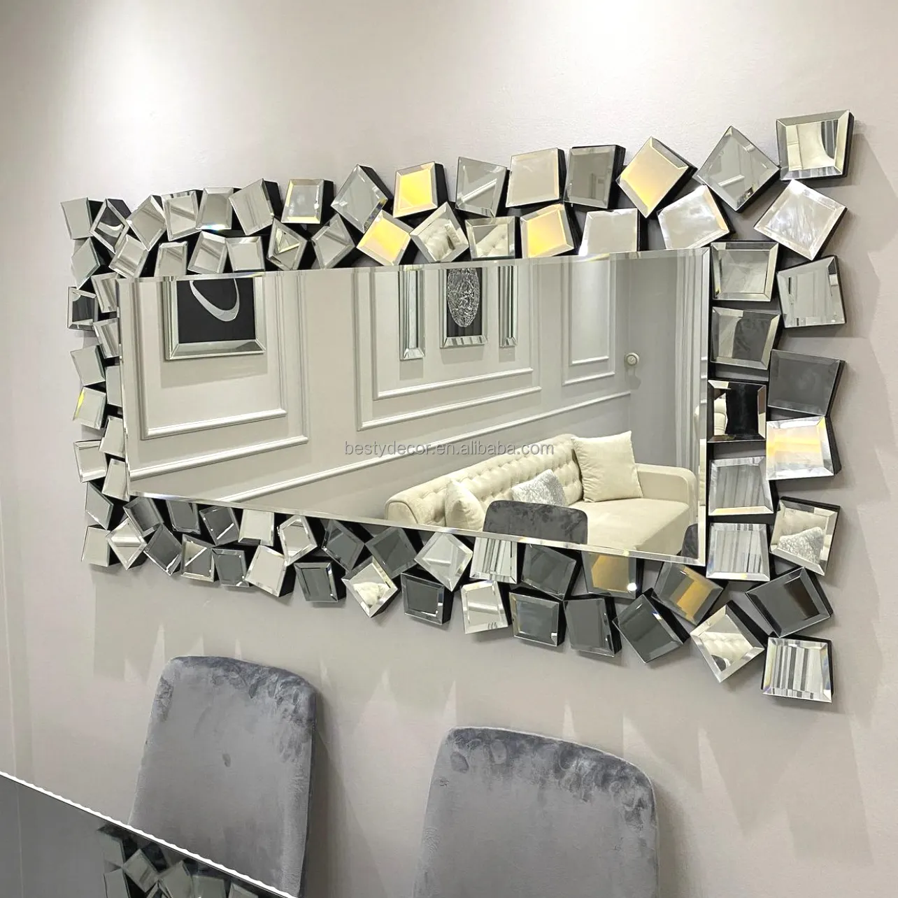 Miroir mural en MDF de haute qualité, fait à la main, décoration de maison, diamant écrasé, petits carreaux, miroir mural, nouvelle collection 2023