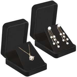 Coffret à bijoux en velours noir, boîte de présentation à couvercle rabattable pour colliers et boucles d'oreilles, boîte cadeau de luxe pour le rangement des bijoux - Product Image 1