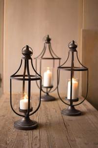 Modern Black Metal <b>Lantern</b> Candle Holder <b>Set</b> with Glass Votive Holders Geometric Tabletop Candle Stand for Living Room Dining - Product Image 2