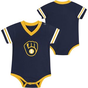 Milwaukee Brewers Baby Creeper Romper Jersey Col en V Respirant 0-24 mois Vêtements de baseball unisexes - Product Image 3
