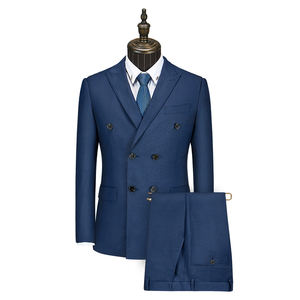 <span class=keywords><strong>Costume</strong></span> en tissu italien pour hommes HC-HY5072-1Q 50% laine bleu Royal Plaid simple boutonnage Style d'affaires personnalisable <span class=keywords><strong>mariage</strong></span> respirant - Product Image 2
