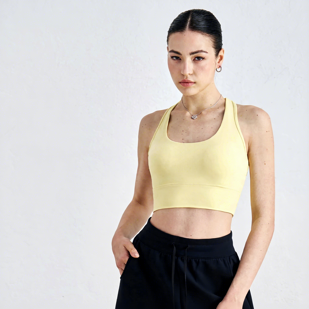 Fixed Cup Versatile Sports Bra Women's Sleeveless Wide Shoulder Straps Padded I-Shaped Breathable Polyester Elastic Waist Loose