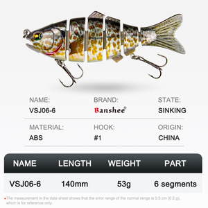 Hot <span class=keywords><strong>Pike</strong></span> VSJ06-6 "Tissu Multi Articulé Naufrage Swimbait Emballage Personnalisé En Gros Inventaire Glisse Basse Leurres De Pêche - Product Image 2