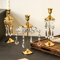 Décorations de table en fer, support de bougie en verre, chandelier doré, bougeoir en cristal pour la décoration de la maison, Noël