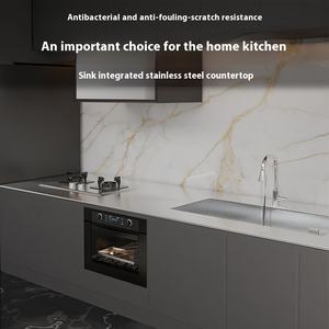 Entegre soba lavabo ile Modern 304 paslanmaz çelik mutfak ada MDF tezgah çizilmeye ve leke dayanıklı mutfak dolapları - Product Image 3