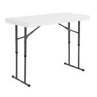 Table pliante commerciale réglable en hauteur, légère et durable, en résine de granit blanc de 4 pieds, pour le camping, les pique-niques et l'intérieur