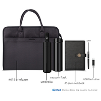 Ensemble cadeau d'affaires haut de gamme pour homme : mallette promotionnelle + parapluie + gourde isotherme + carnet + stylo + clé USB