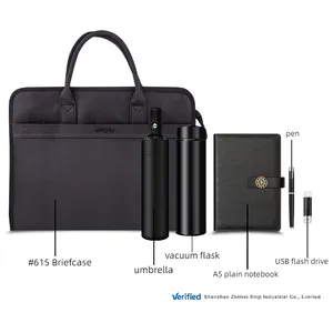 High End Promotional Briefcase + umbrella + vacuum flask + notebook + pen + USB business man gift set
