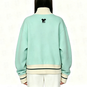 Pull en coton bicolore surdimensionné pour femme avec col montant, bordure à rayures contrastées et broderie appliquée personnalisée – Vente en gros - Product Image 4