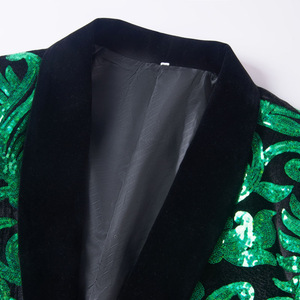 Costumes deux pièces printemps automne pour hommes blazers à paillettes en velours vert à paillettes florales blazers de <span class=keywords><strong>mariage</strong></span> veste de costume pour <span class=keywords><strong>DJ</strong></span> et chanteurs - Product Image 4