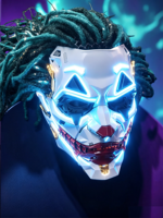 Masque de costume de clown cybernétique LED avec dreadlocks vertes – Accessoire de cosplay premium pour festivals et Halloween