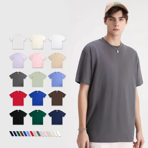 Summer 230-gram Heavy Pure Cotton Short-sleeved T-shirt for <b>Men</b> with a Round Neck and Loose Solid-color <b>Base</b> <b>Layer</b> - Product Image 1