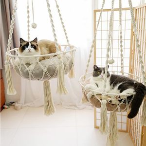 QJMAX tricoté à la main en macramé <span class=keywords><strong>chat</strong></span> hamac balançoire pour dormir et jouer <span class=keywords><strong>lit</strong></span> pour animaux de compagnie - Product Image 6