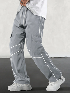 Joggers holgados informales para hombre: ropa de calle americana elegante, azul marino con bolsillos laterales y cintura con cordón, ligero - Product Image 4