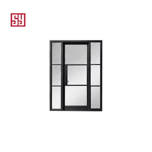 Modern Popular Single-Door Entryway French Wrought Iron with Fixed Side Windows Interior Flat Open Door in Glass Steel Material