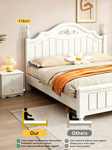 Lit de ferme en bois massif peint non toxique, blanc rustique, luxe moderne, taille King/Queen, ensemble de <span class=keywords><strong>chambre</strong></span> à <span class=keywords><strong>coucher</strong></span> français réglable avec matelas - Product Image 2