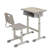 Ensemble de bureau et chaise d'école réglables modernes avec grande boîte à livres, table d'étude en bois, mobilier de classe ergonomique gris clair